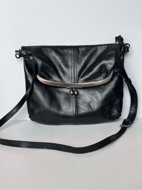 PATRICIA NASH Barsby Kisslock Foldover Crossbody Bag Clutch Black Leather